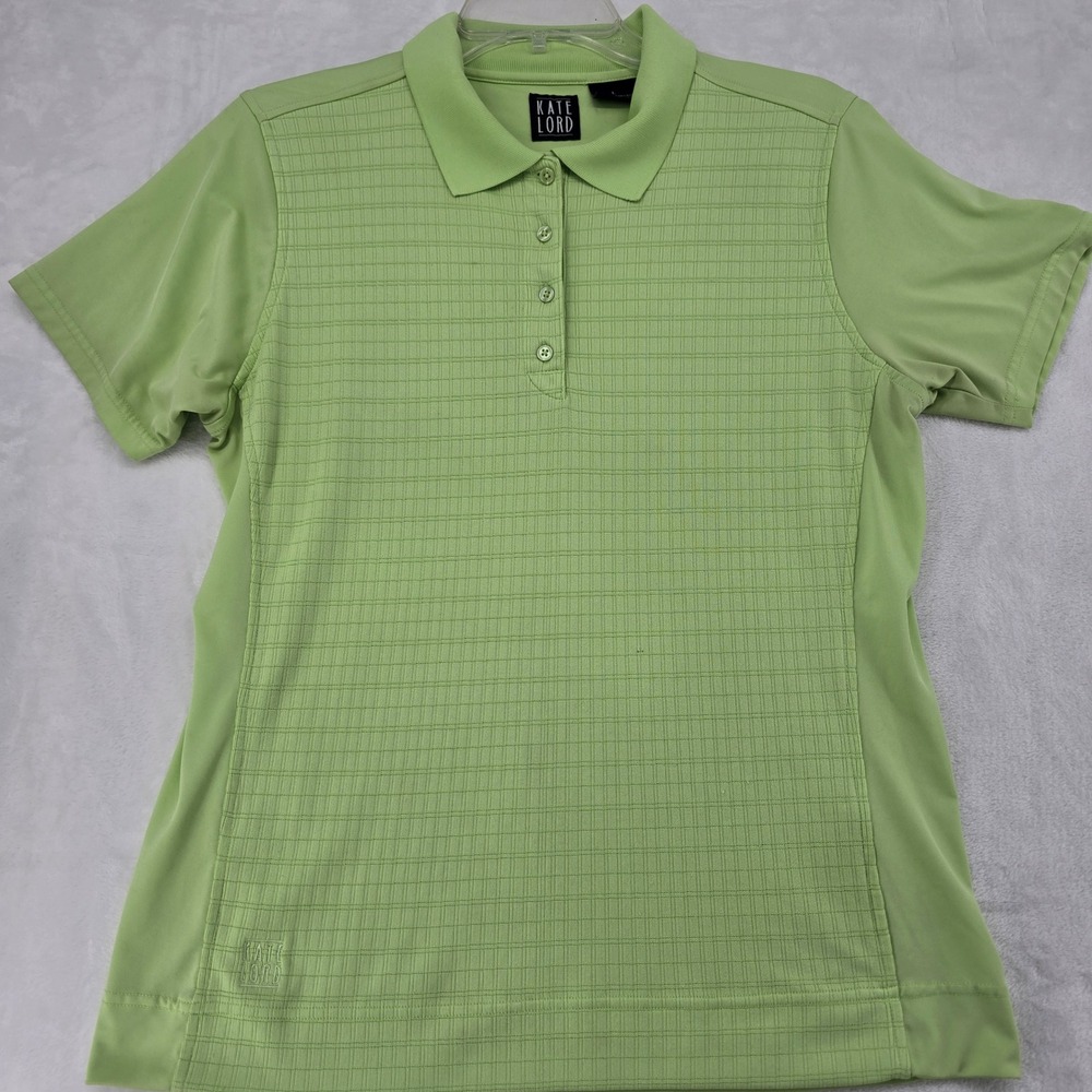Kate Lord Polo Womens L Polo Lime Green Textured Grid Performance‎